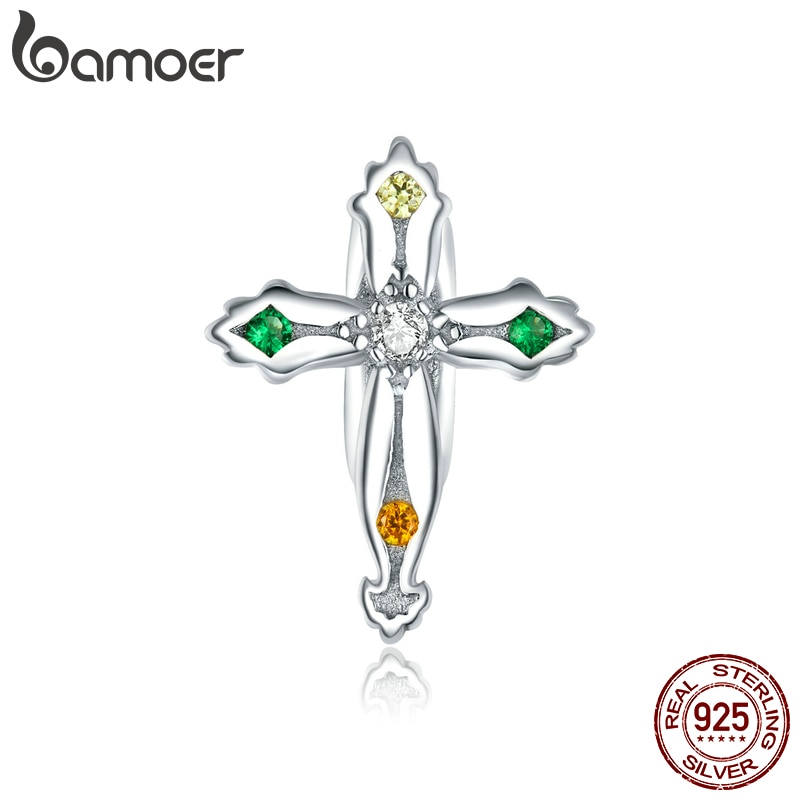 Hạt Vòng Tay Bamoer BSC343 Bằng Bạc 925 Sterling Hình Dạng Thánh Giá Phong Cách Lễ Tạ Ơn