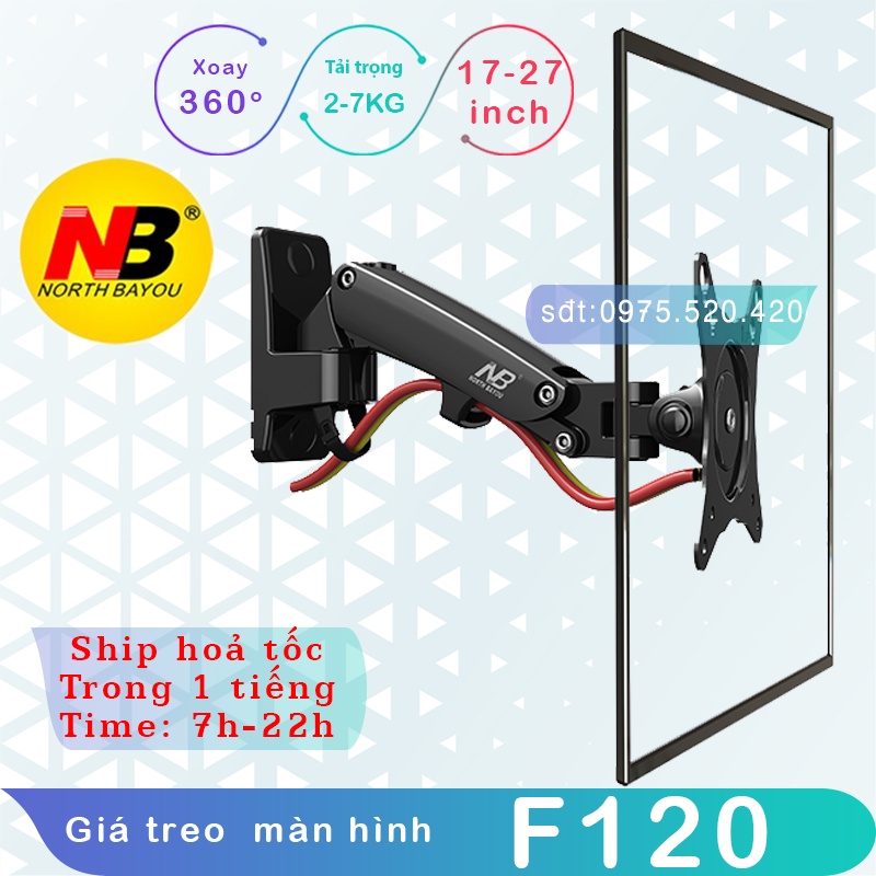 F120 / Giá Treo Màn hình gắn tường/ Tay treo/Arm màn hình gắn tường/ Lò xo thuỷ lực [Màn Hình 17" - 27"]