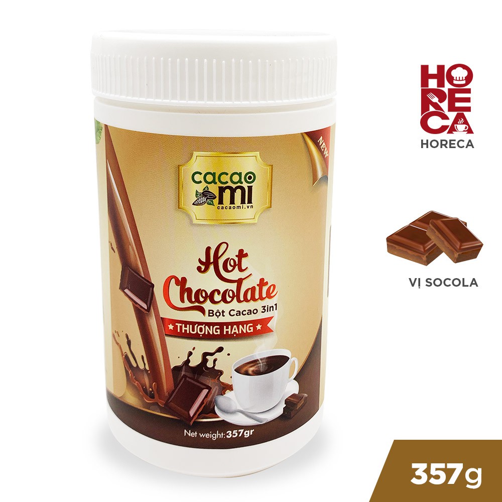 Bột socola nóng Hot Chocolate CacaoMi thức uống sô cô la thơm đậm vị cacao nguyên chất hộp thượng hạng 357g