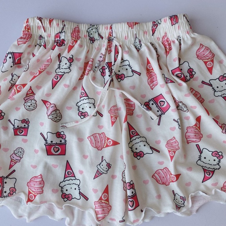 Quần Đùi Cộc Kitty Viền Bèo Nữ - Rere.Store [FREESHIP] - Short mặc nhà, mặc đi ngủ chất thun ống rộng Ulzzang | BigBuy360 - bigbuy360.vn