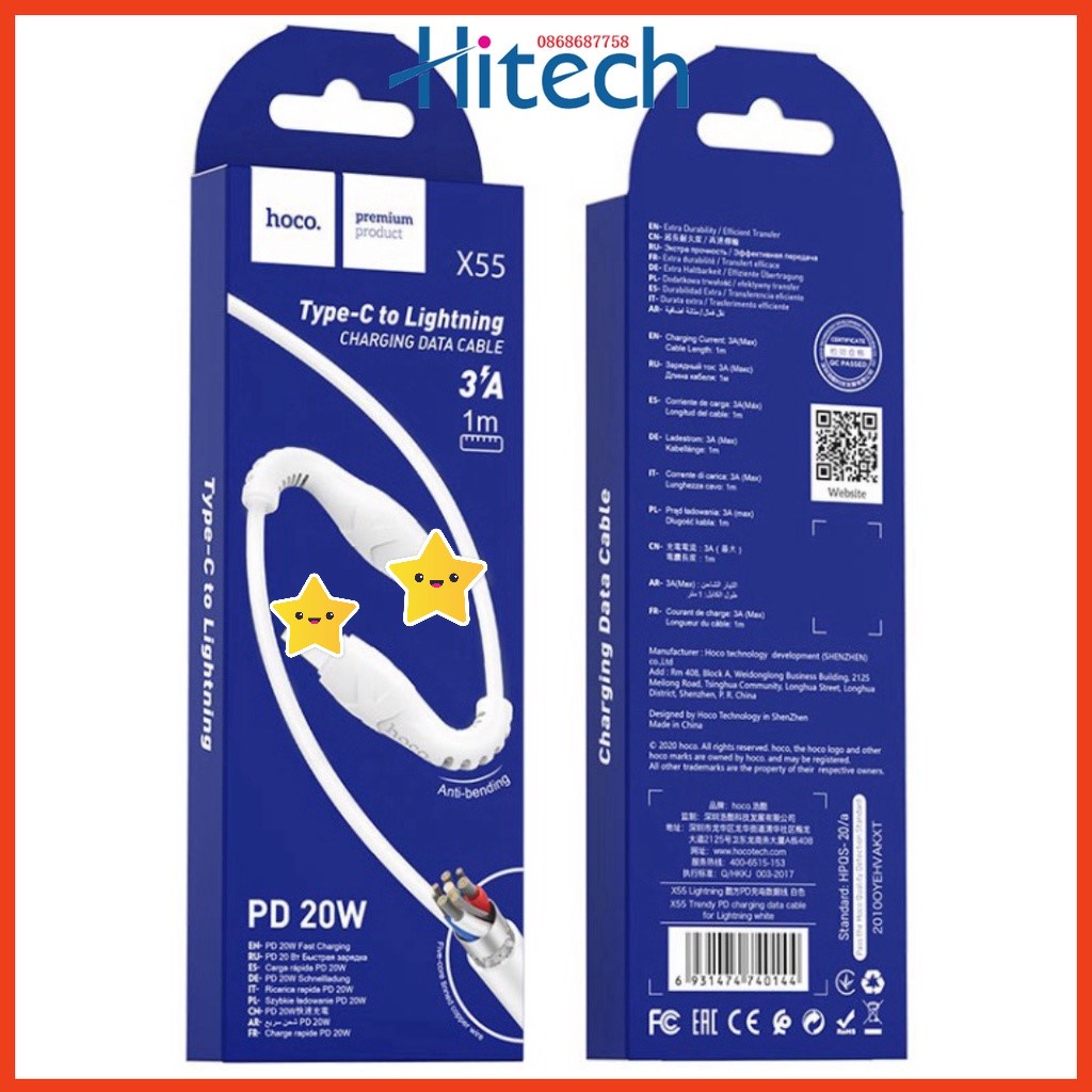 Cáp Sạc Nhanh 20W Cho IP12 Hoco X55 TYPE C TO Dài 1M-BH 03 Tháng