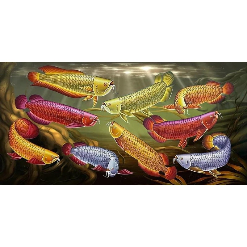 tranh thêu chữ thập cá cửu ngư quần tụ , quần hội e198 (100x55)