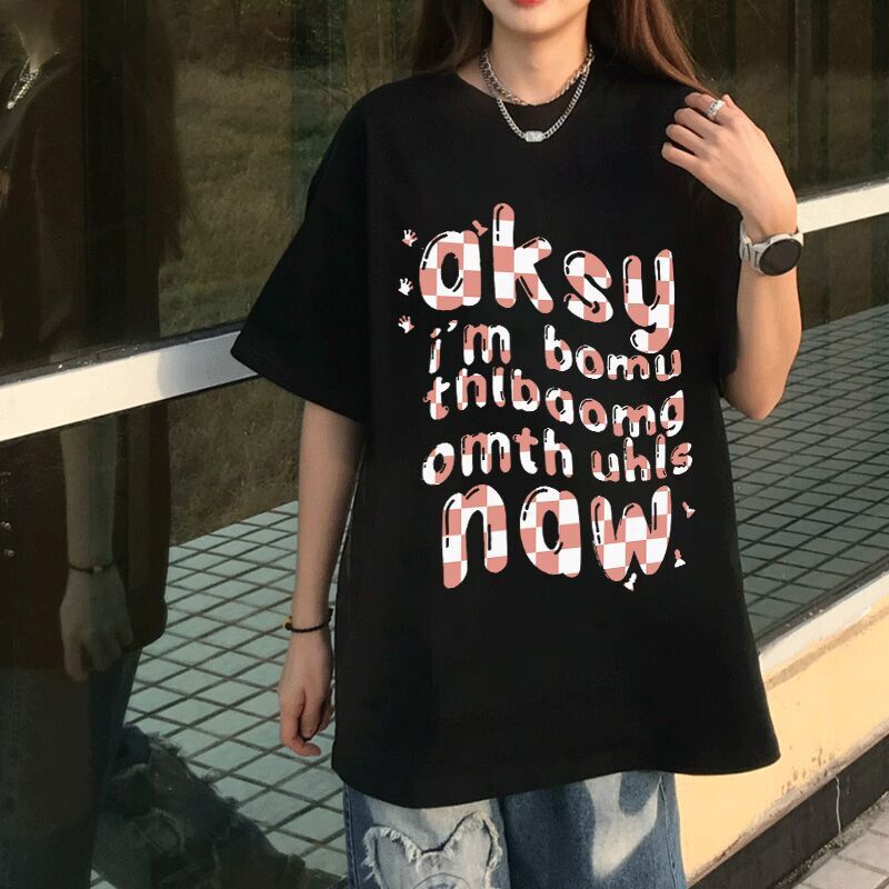 Áo thun nữ Xiaozhainv tay ngắn cổ tròn in hình đơn giản thời trang Hàn Quốc