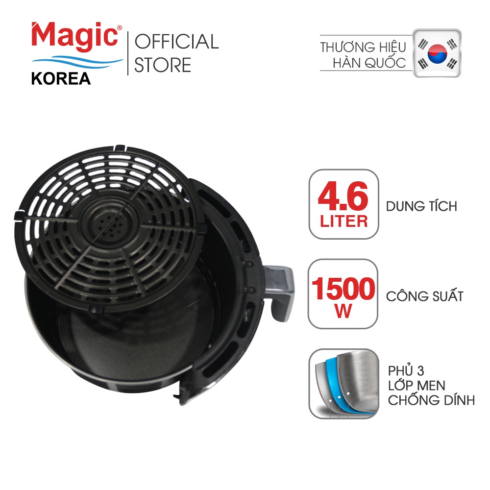 Nồi chiên nướng chân không Magic Korea A802DE  4.6L cho gia đình 4-6 người,chiên nướng nguyên con gà 1.5kg,BH chính hãng