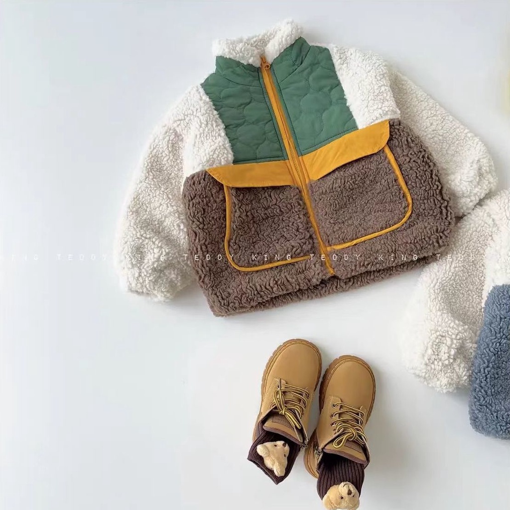 Áo Khoác Cotton Lót Lông Cừu Dày Dặn Phong Cách Thu Đông Mới Cho Bé Trai