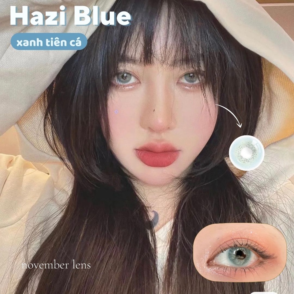 Kính áp tròng Hazi Blue Hàn Quốc tone xanh dương tây sáng