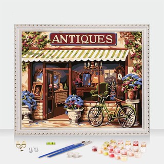 Tranh số hoá tự tô đã căng khung chủ đề phong cảnh tiệm hoa  Antiques Moly House