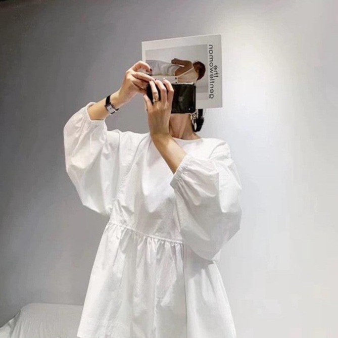 Áo babydoll tay dài cột nơ sau lưng siêu yêu