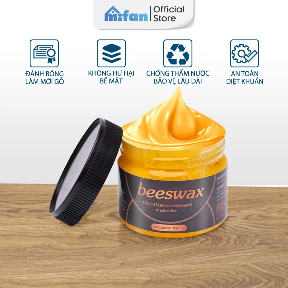 Sáp Ong Đánh Bóng Đồ Gỗ, Sàn Gỗ Mifan Beeswax 80gr - Làm mới, Phục hồi màu gỗ, vết xước bàn ghế, tủ, cửa gỗ