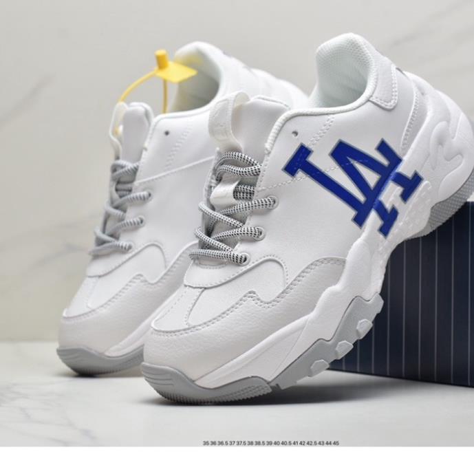 Giày độn đế MLB la trắng chữ xanh thể thao sneaker nam nữ Hot trend tăng chiều cao đế 5 phân