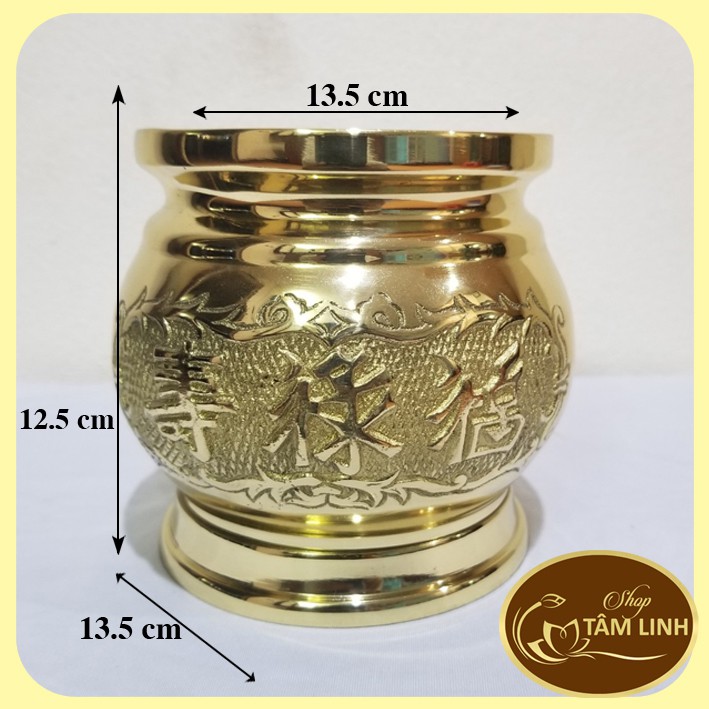 Lư Hương Đồng Có Chữ Phúc Lộc Thọ Cao 12.5 cm