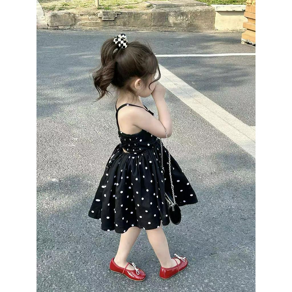 Váy bé gái chấm bi 2 dây chéo chun lưng cao cấp từ 8-20kg