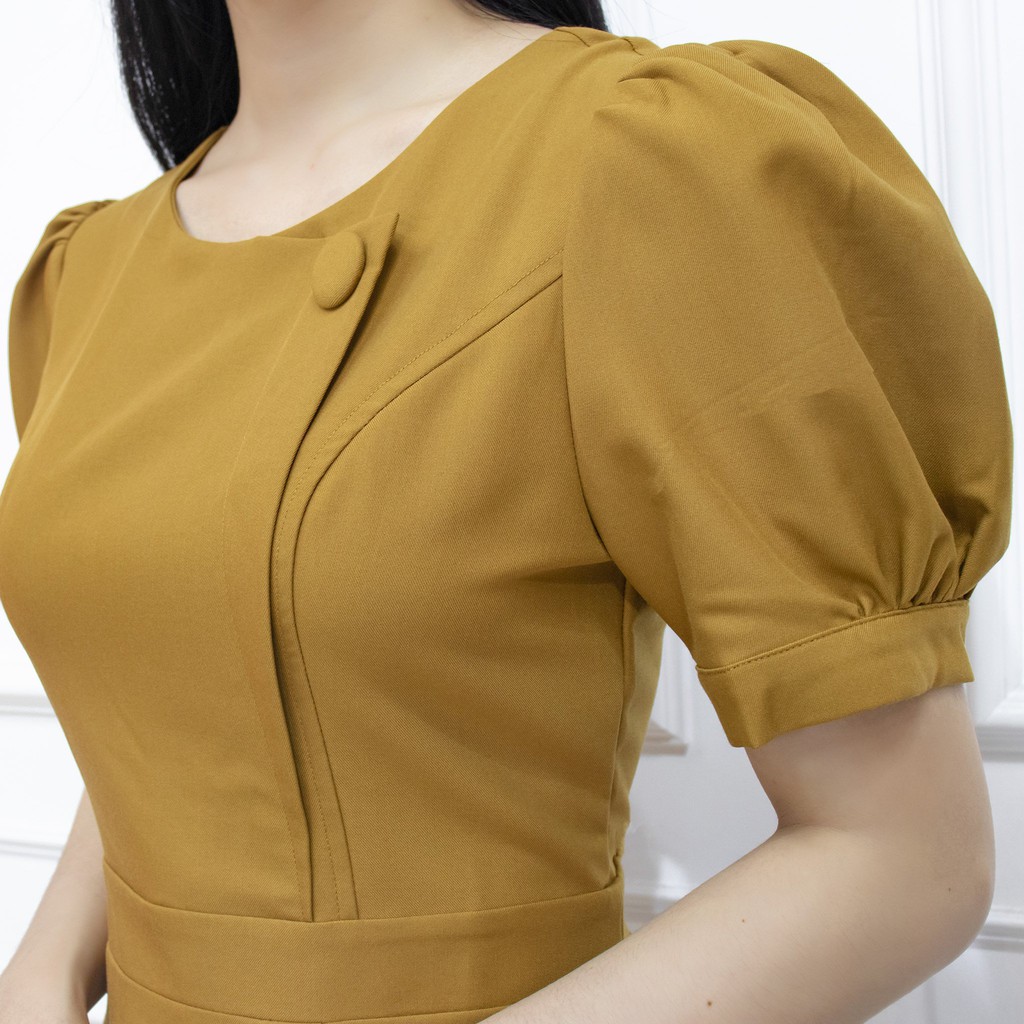 Đầm công sở thiết kế kiểu nút bộc chất cotton lạnh tay phồng ☘ Váy nữ dự tiệc sang trong - Da089 | BigBuy360 - bigbuy360.vn