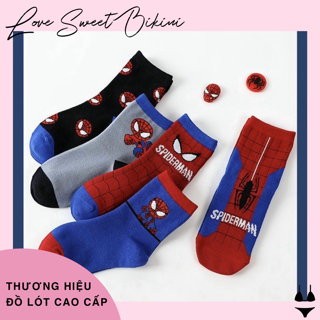 Set 5 Đôi Tất Siêu Nhân Người Nhện Cổ Cao Bé Trai 1- 12 tuổi