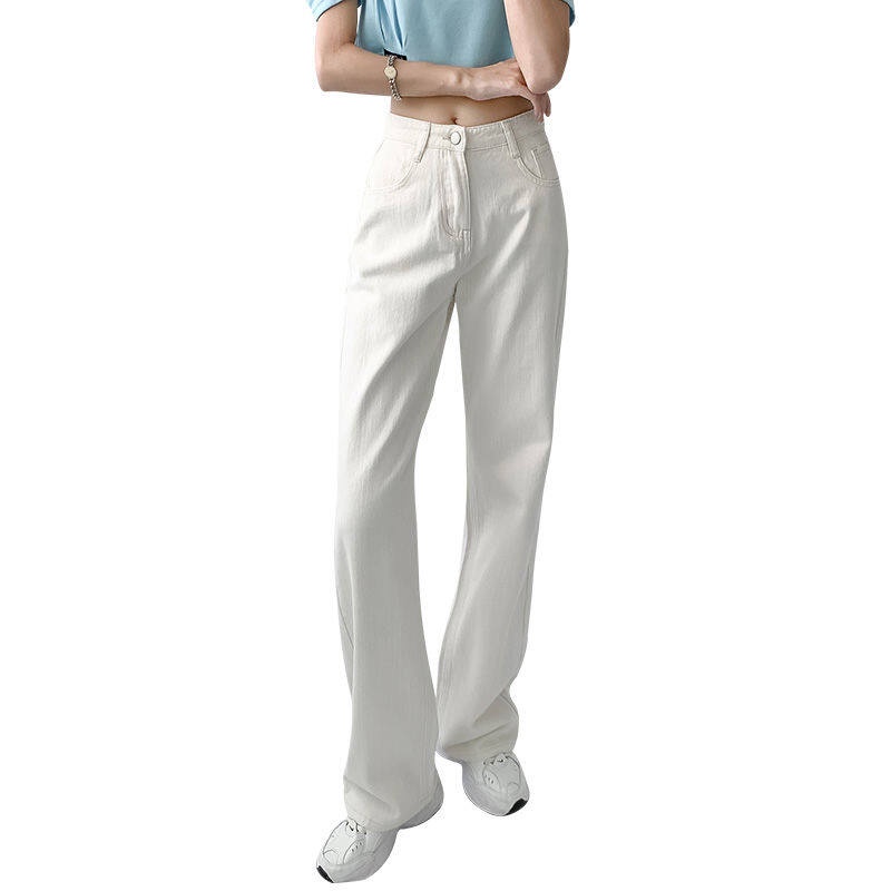 Quần jeans dài IELGY lưng cao ống rộng màu trắng cá tính cho nữ
