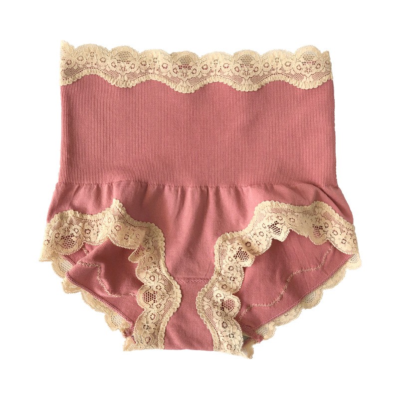 Quần lót Cotton không đường may lưng cao phối ren thoáng khí kháng khuẩn cho nữ