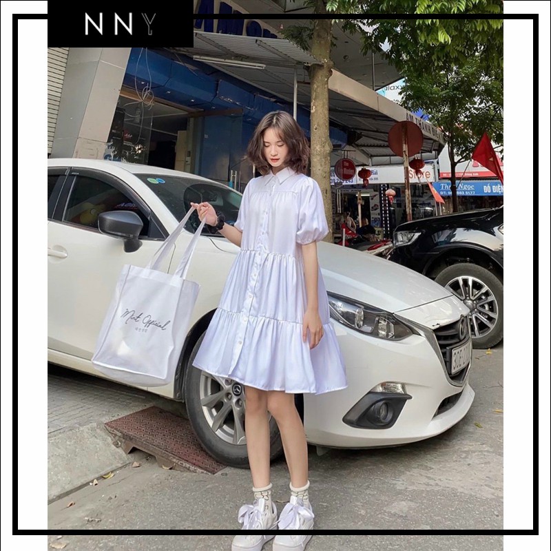 [NNY CLOTHING] VÁY BABYDOLL CỔ SƠ MI TRẮNG BAMBI DRESS - V007