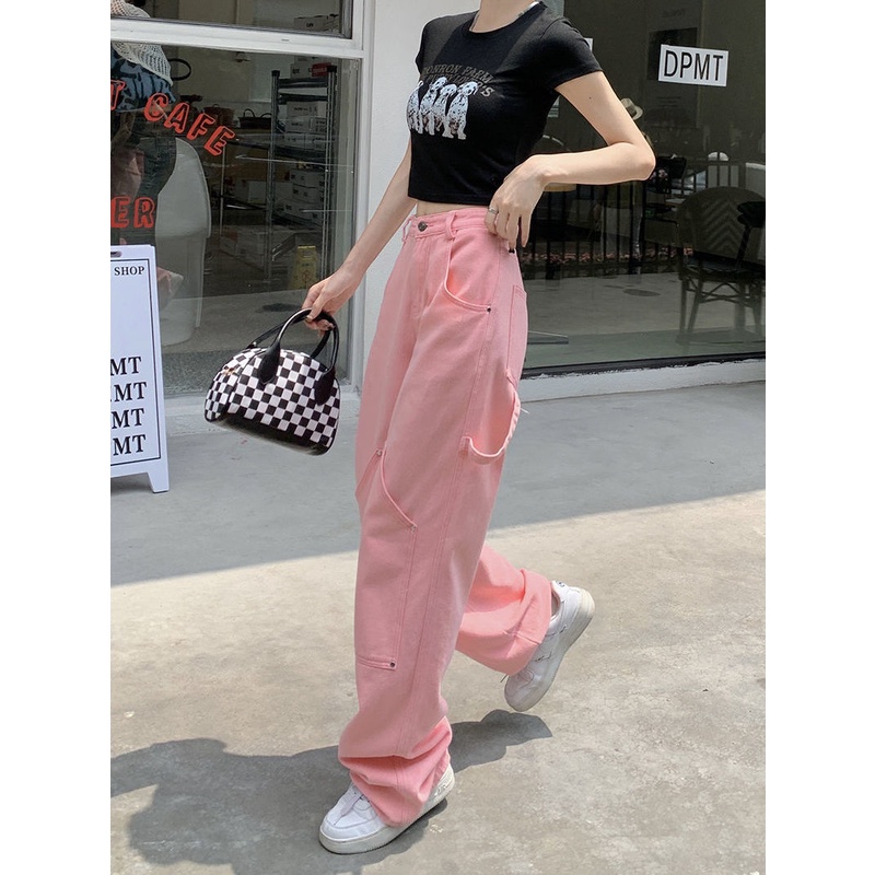 Jiashucheng Quần Jean Dài Lưng Cao Ống Rộng Dáng Suông Thời Trang Mùa Hè Cho Nữ