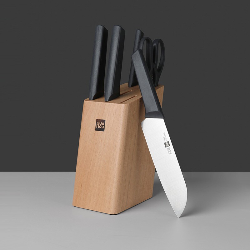 Bộ dao làm bếp Xiaomi Huohou HU0057 Thép không gỉ (Gồm 4 dao, 1 kéo, 1 giá đỡ dao)