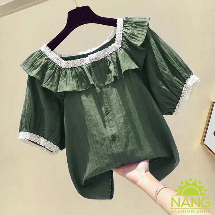 [Mã WASKT304 giảm 15% tối đa 30K đơn 99K] ÁO SƠ MI CỔ VUÔNG VIỀN REN (MS74) | BigBuy360 - bigbuy360.vn