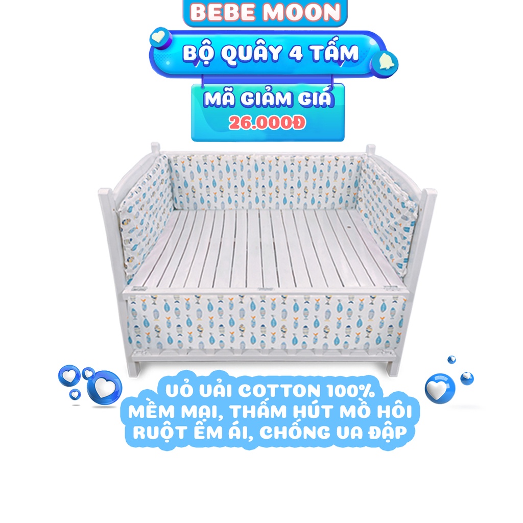 Bộ 4 Tấm Quây Đệm Giường Cũi Cho Bé Vỏ Cotton Ruột Đệm Trứng Cứng Đủ Kích Thước Đủ Màu Sắc
