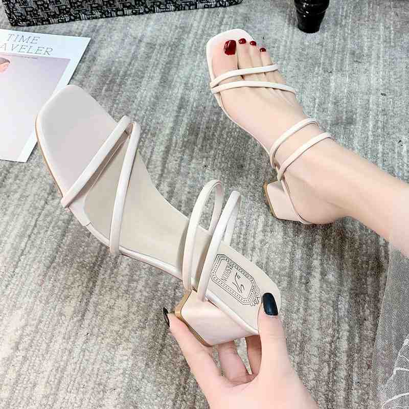 Guốc nữ đế thấp 3cm Hàn Quốc bền cao cấp Sandal cao gót 5p quai chéo đế vuông YUKIBLOOM