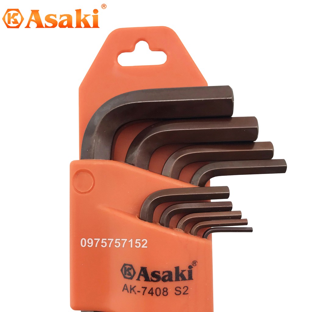 Bộ lục giác bi 9 chi tiết Asaki AK-7408 1.5-10mm - Bộ lục giác 9 cây Asaki AK-7408 thép S2 (Bản cao cấp)