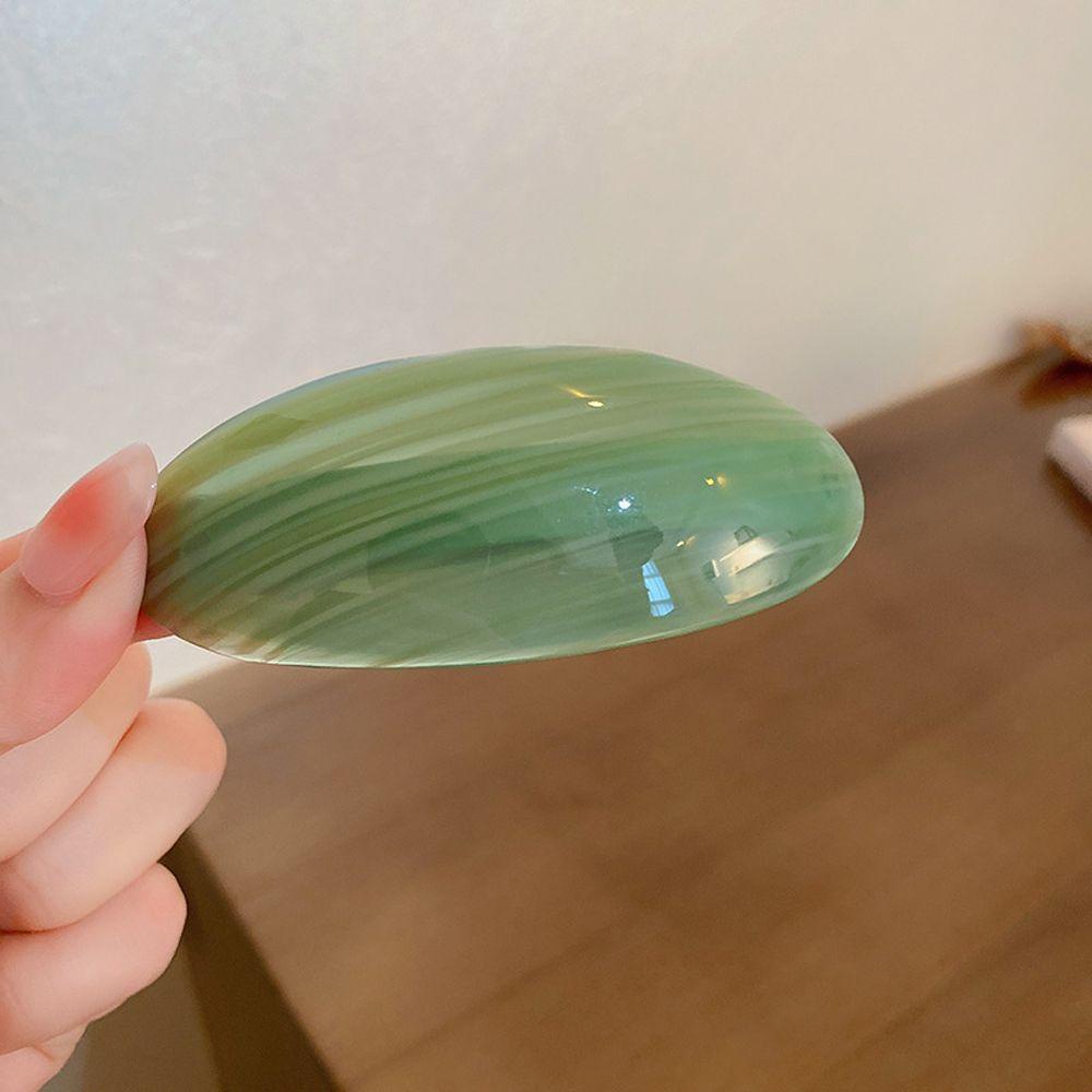 Kẹp Tóc Hình Oval Họa Tiết Kẻ Sọc Màu Ngà Thanh Lịch Cho Nữ
