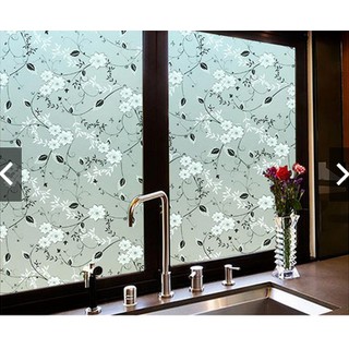 Decal giấy dán kính hoa lá đen