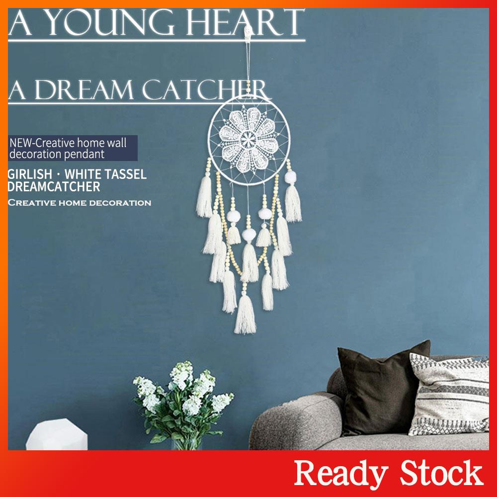 Chuông Gió Dreamcatcher Đính Lông Vũ Trắng Phong Cách Bohemia