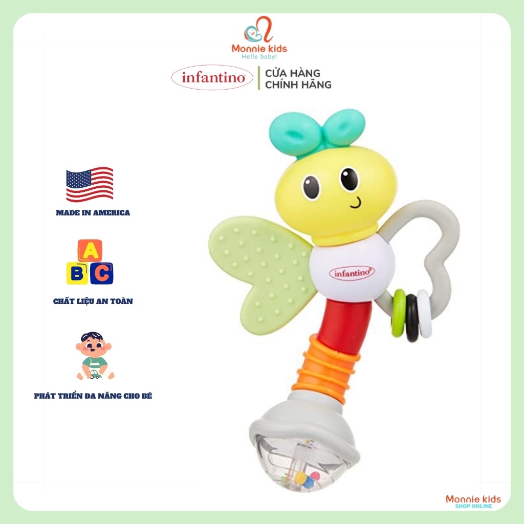 Đồ chơi xúc xắc gặm nướu cho bé Infantino Love Pug 3m+, lục lạc kích thích giác quan hình con bọ