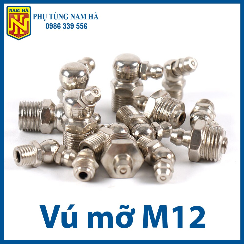 Vú bơm mỡ bò M12 các loại, Vú bơm mỡ bò M12 cong 90,  Vú bơm mỡ bò M12 cong 45, Vú bơm mỡ bò M12 thẳng