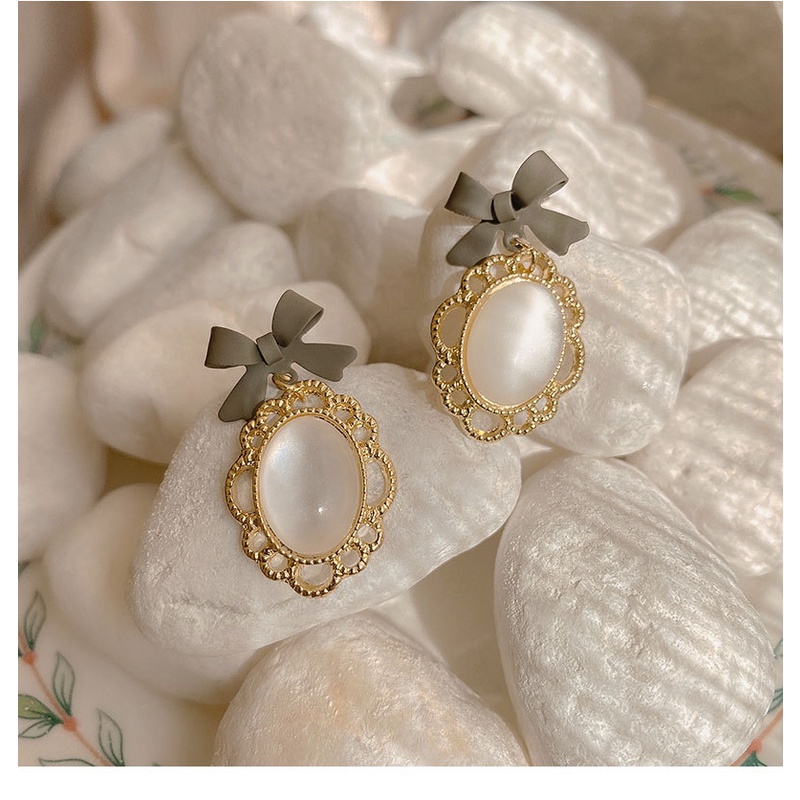 Bông Tai Đính Đá Opal Hình Nơ Phong Cách Hàn Quốc Mới 2021