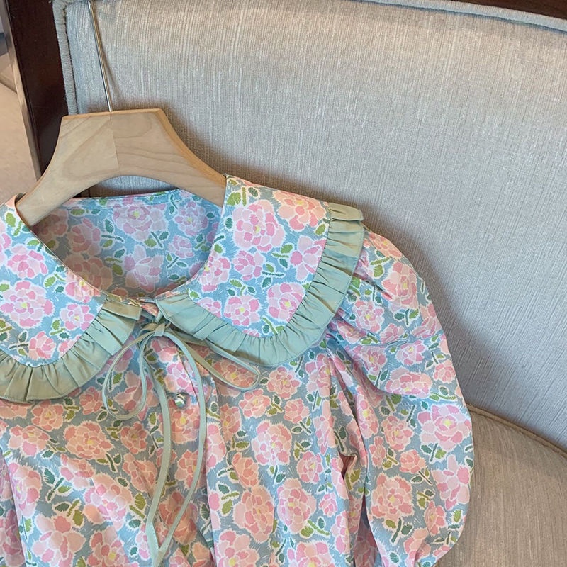 Áo Sơ Mi Cổ Búp Bê Tay Ngắn In Họa Tiết Hoa Phong Cách Phương Tây Thời Trang Mùa Hè Dành Cho Nữ