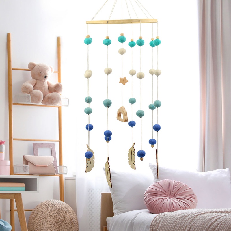 Chuông Gió Lục Lạc Đồ Chơi Di Động Bóng Len Treo Nôi Trang Trí Cho Bé