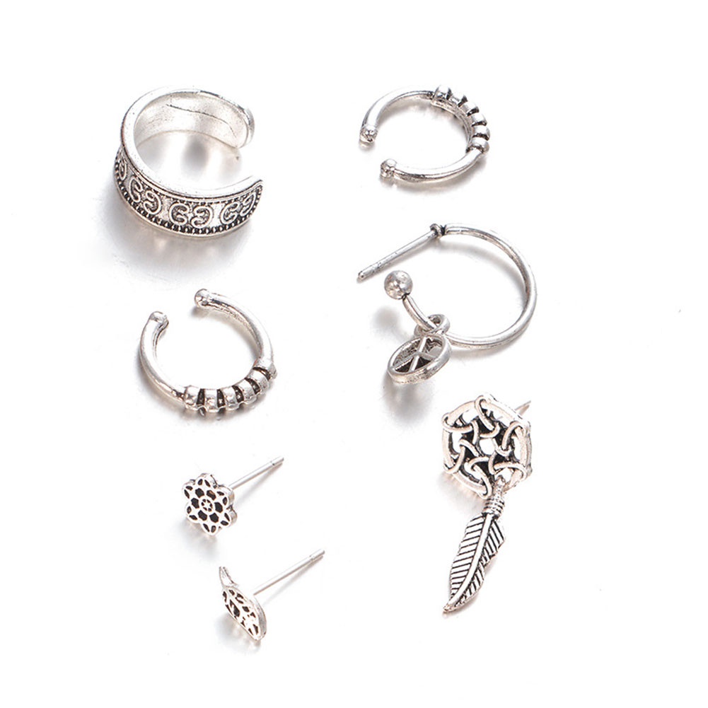 Set 7 bông tai bạc kiểu dáng trẻ trung, cá tính cho nữ