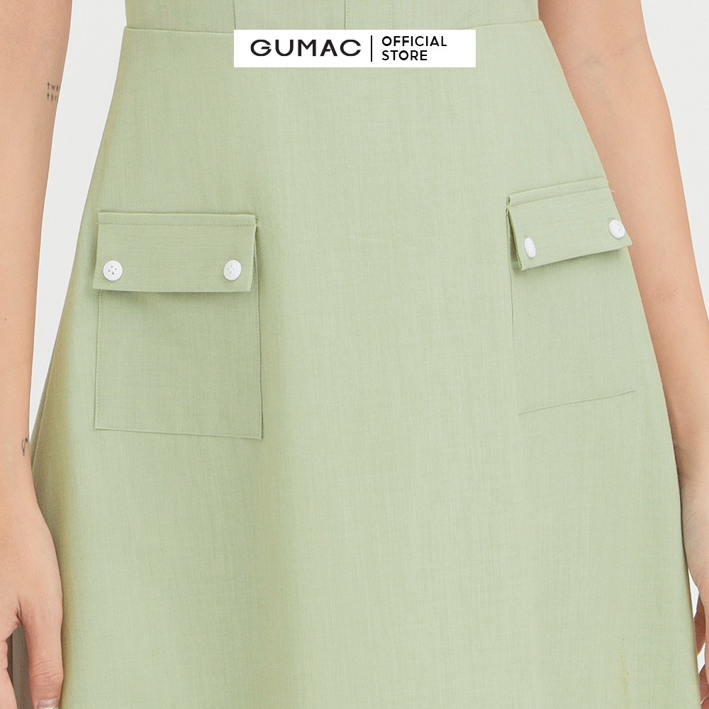 [Mã WABRGU50 giảm 10% đơn 250K] Đầm body nữ 2 dây phối túi GUMAC thiết kế tiểu thư màu xanh DB420 | BigBuy360 - bigbuy360.vn