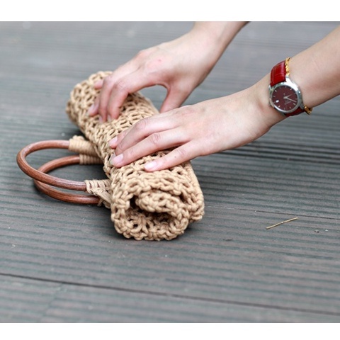 Túi len đan quai mây tròn