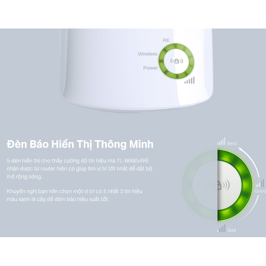 Kích Sóng - Bộ mở rộng sóng Wi-Fi tốc độ 300Mbps TP-LINK TL-WA854RE-Siêu Khỏe,Xa,Manh Phù Hợp Với Mọi Gia Đình [BH 12TH] | BigBuy360 - bigbuy360.vn
