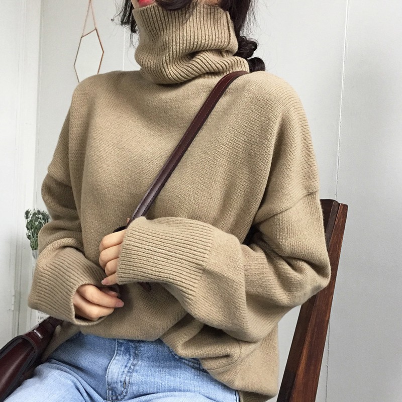 Ulzzang Áo len cổ lọ Oversize M148-1
