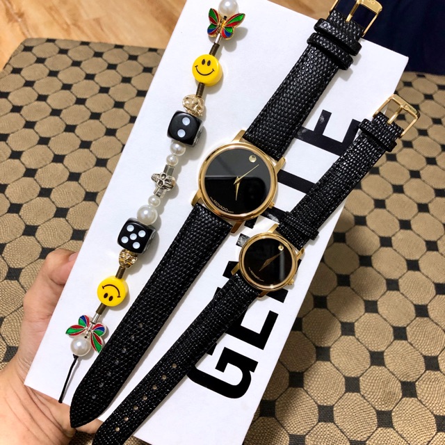 [Nhập Mã 18XSDH666 Giảm 10% cho đơn 0đ tối đa 100k] Đồng hồ cặp Nam - Nữ MOVADO secondhand dây da vân rắn sang trọng