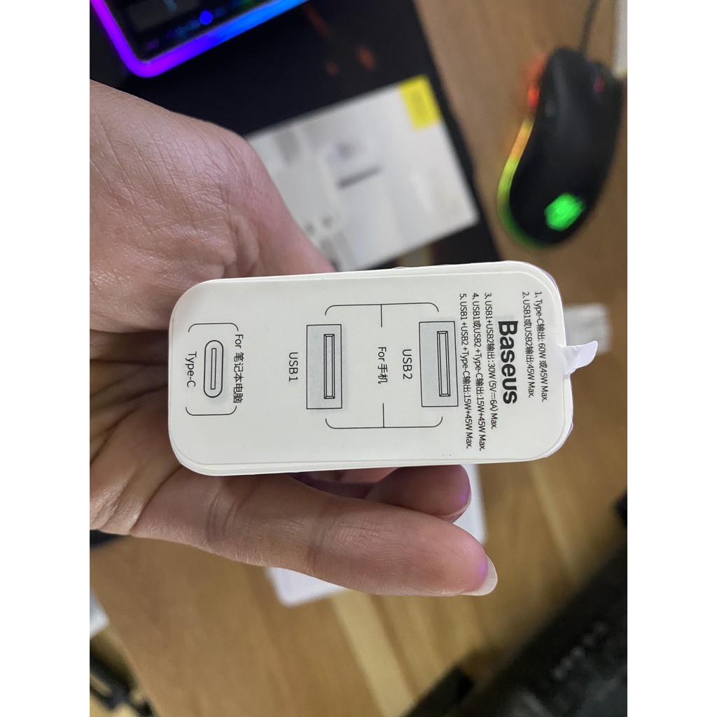 Củ sạc nhanh 60w 3 cổng (C-U-U) BASEUS PPS quick charger CCFS-F01 chuẩn PD3.0 + QC3.0 Quick Charge