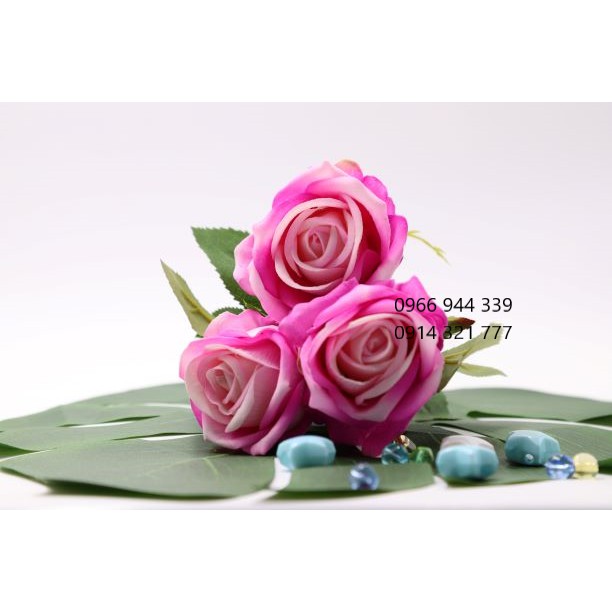 [ẢNH THẬT SHOP CHỤP] Hoa hồng trang trí Hoa Giả Hoa Lụa, Cành dài 51cm