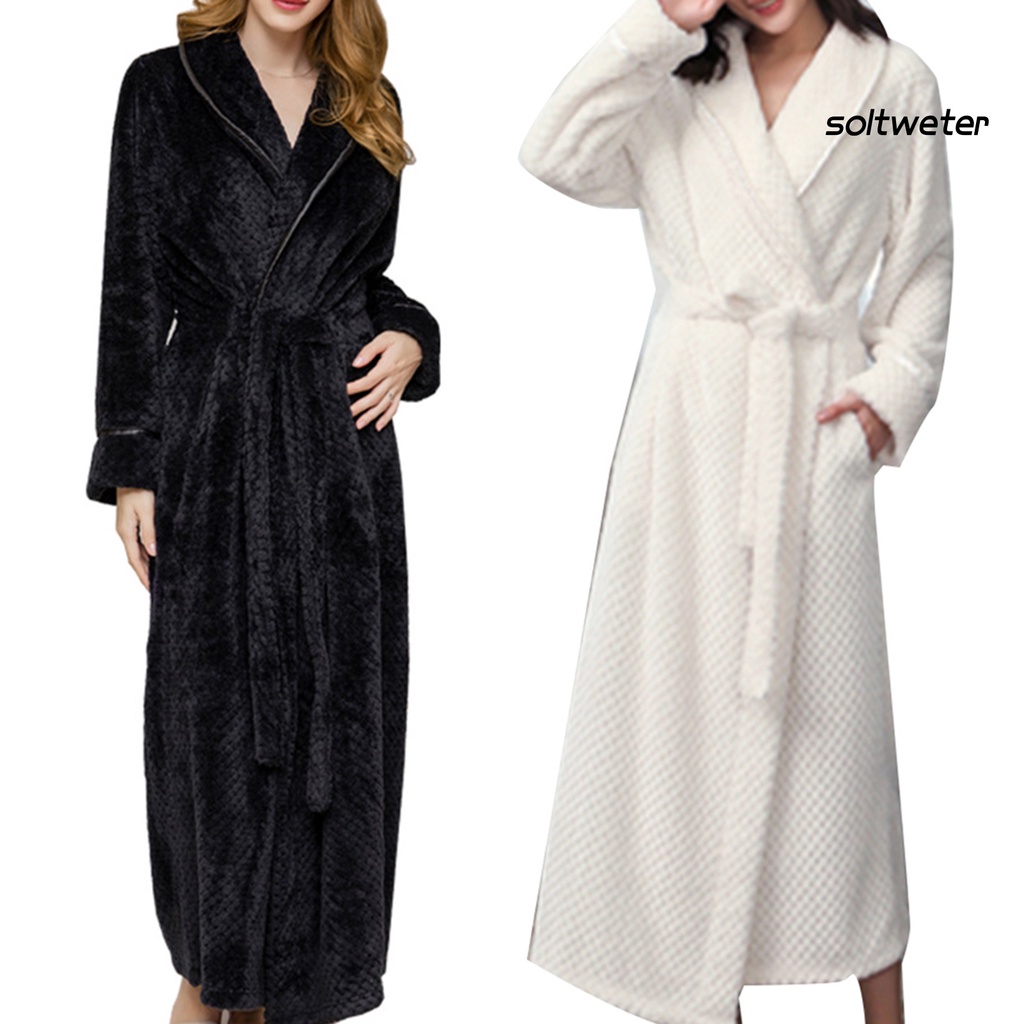 Áo choàng tắm tay dài bằng vải nhung màu trơn thời trang mùa đông cho nữ