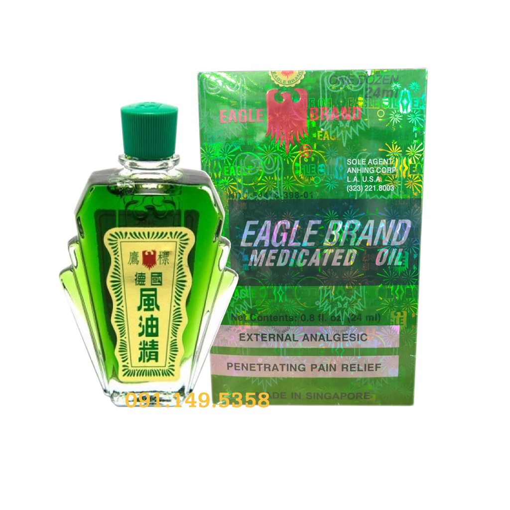 Dầu gió xanh 2 nắp Con Ó Singapore Eagle Brand Thơm Lâu - Nóng Lâu