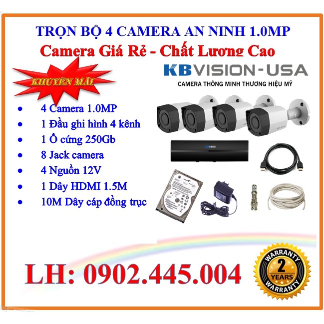 Bộ 4 camera Kbvision 1.0MP KX-1003C4