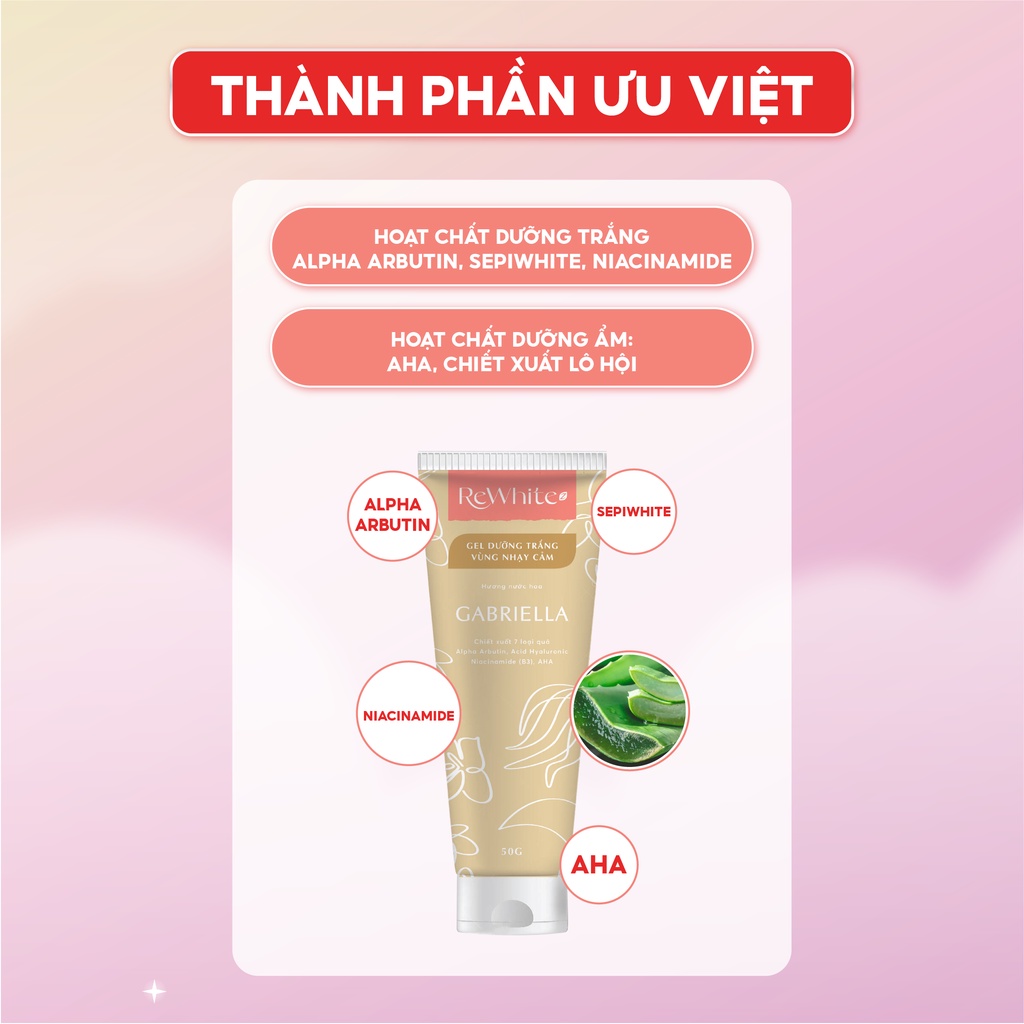Gel Dưỡng Trắng Giảm Thâm Nách, Mông và Bikini Rewhitez Gabriella Hương Nước Hoa Tươi Mát Tuýp Vàng 50g