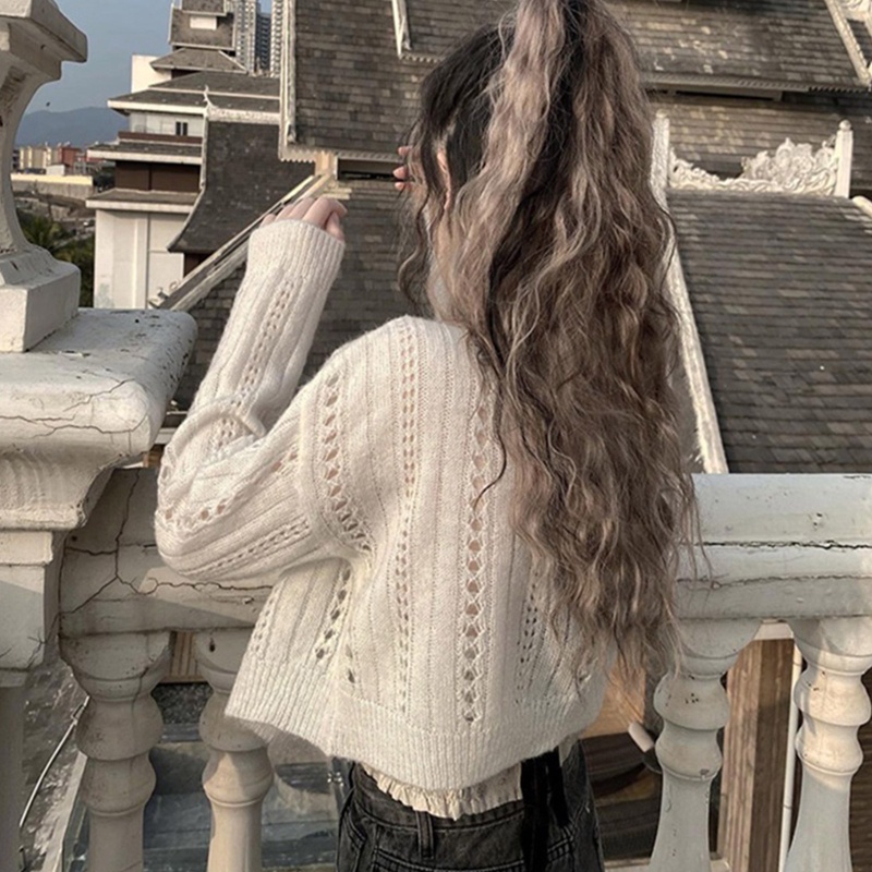 Áo Khoác Cardigan Dệt Kim Tay Dài Đính Nút Thêu Hoa Dễ Thương Cho Nữ