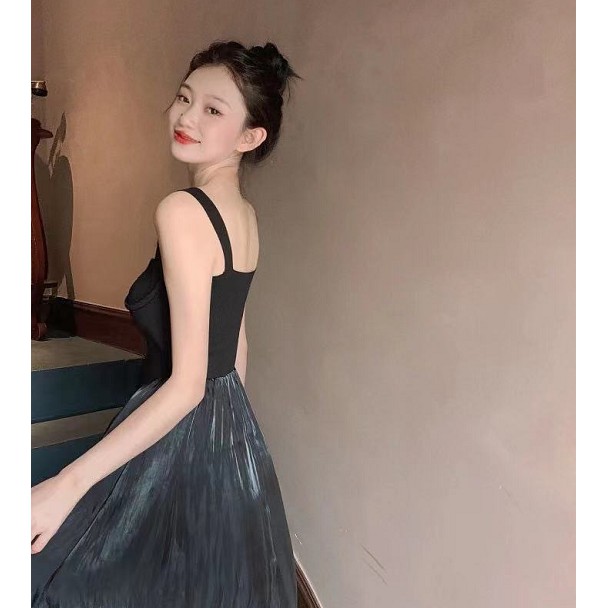 Đầm Công Chúa Hai Dây Nhấn Eo Thời Trang Mùa Hè Phong Cách Pháp Cho Nữ