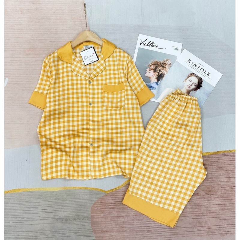 Đồ bộ nữ dễ thương lụa ngủ áo cộc quần lửng pijama mặc nhà cao cấp JUSOKA